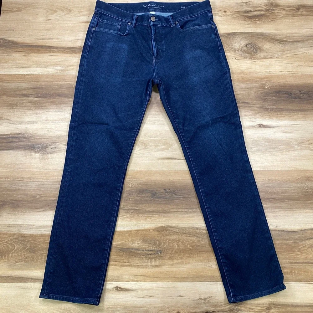 Banana Republic Traveler Jeans Mens 34x32 Slim Cotton Stretch Indigo Dark Wash